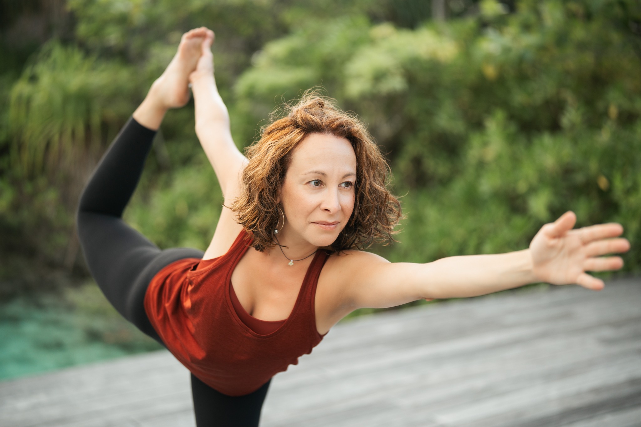 Anna practicing yoga outdoors
